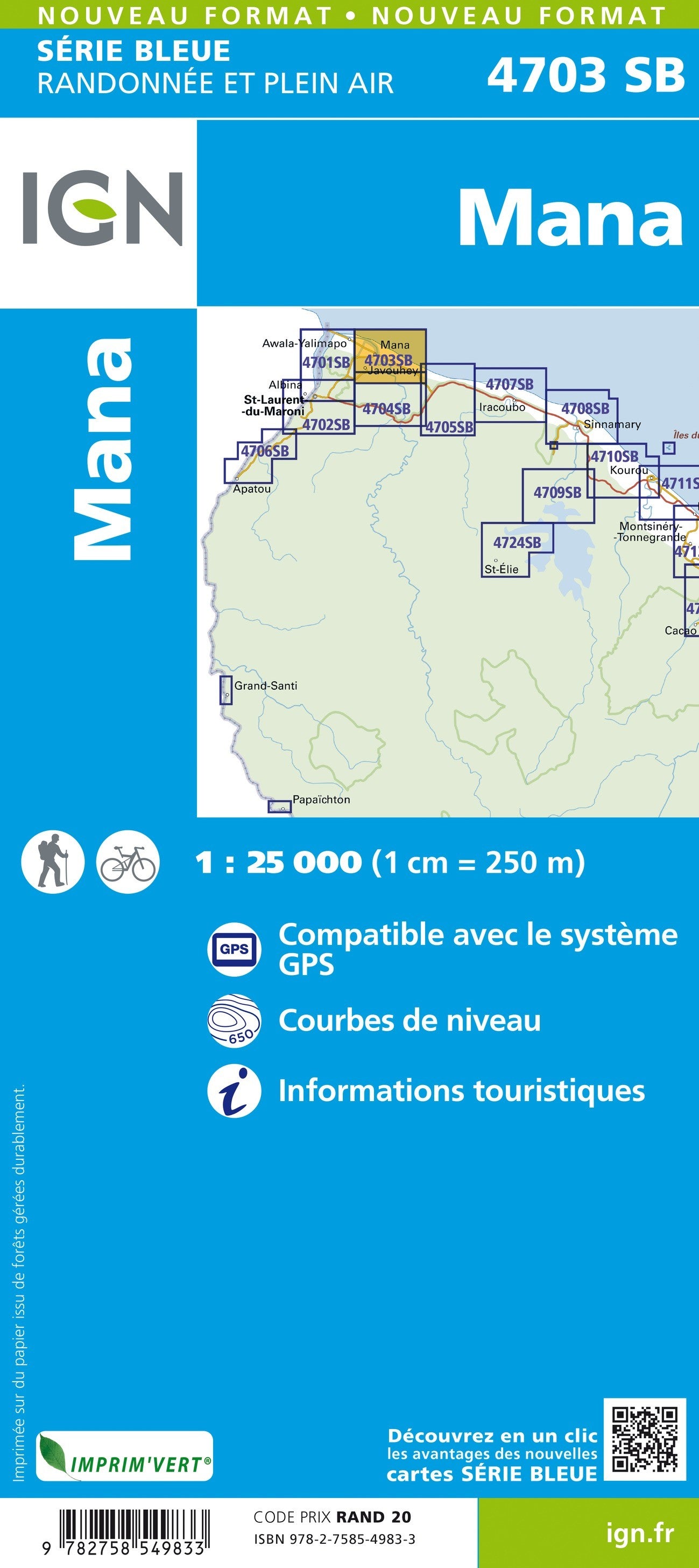 Carte randonnée Mana (Guyane) | série Bleue IGN