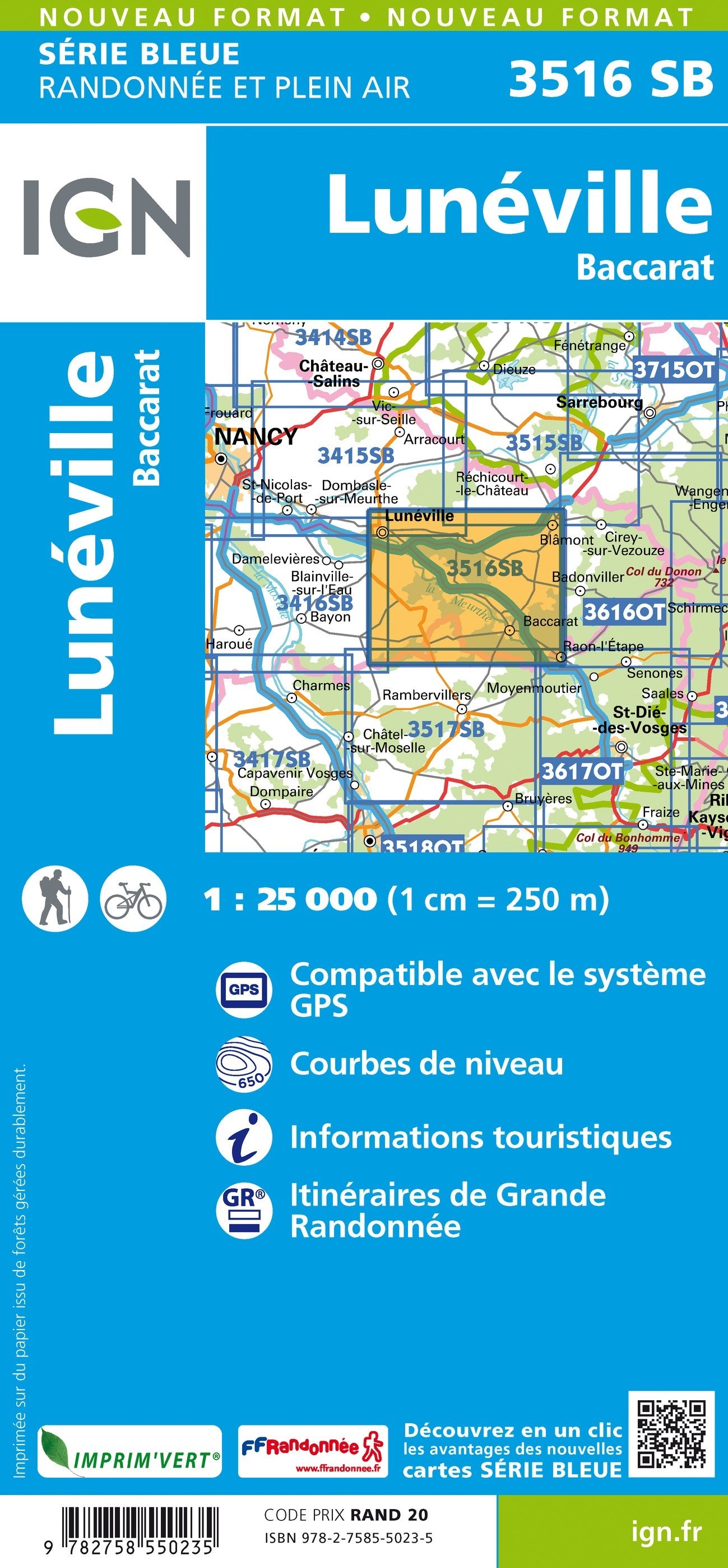 Carte randonnée Lunéville-Baccarat | série Bleue IGN