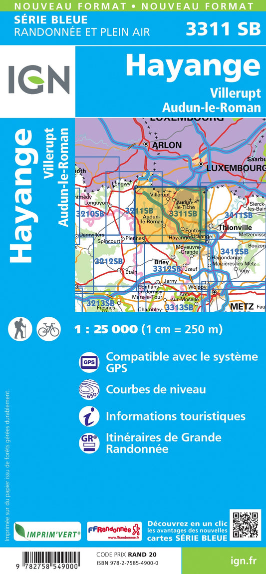 Carte randonnée Hayange/Villerupt.Audun-Le-Roman | série Bleue IGN