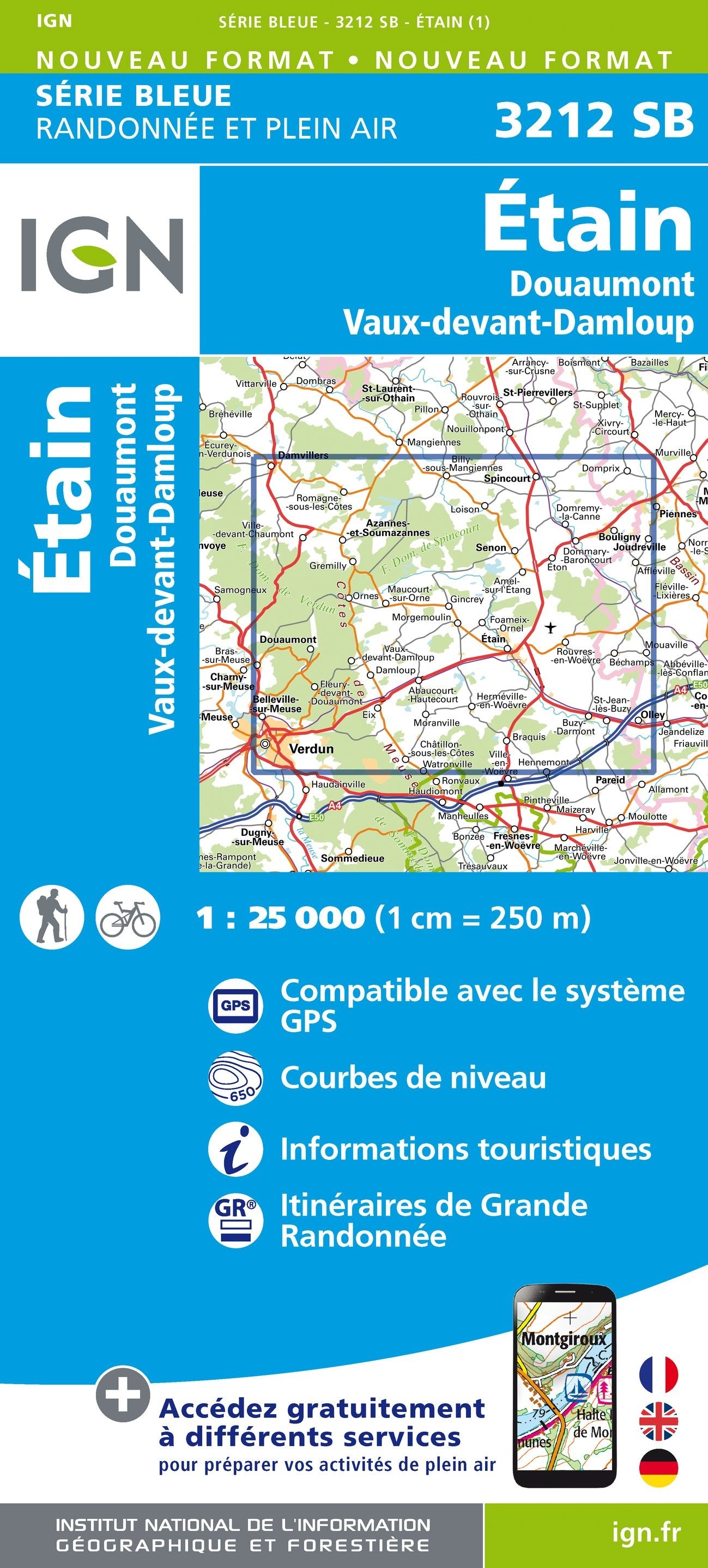 Carte randonnée Étain/Douaumont/Vaux-devant-Damloup | série Bleue IGN