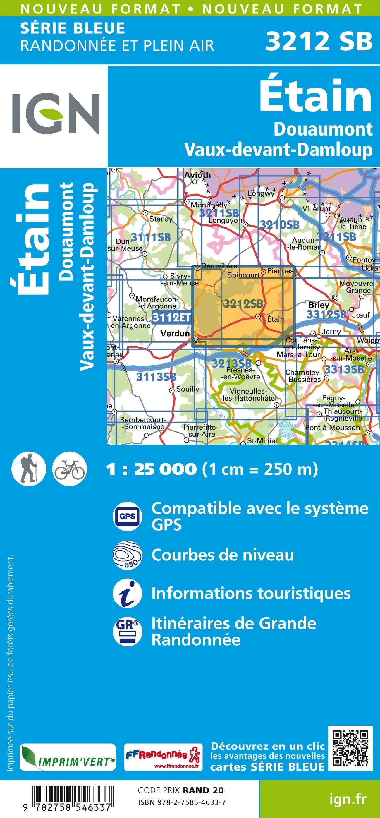 Carte randonnée Étain/Douaumont/Vaux-devant-Damloup | série Bleue IGN