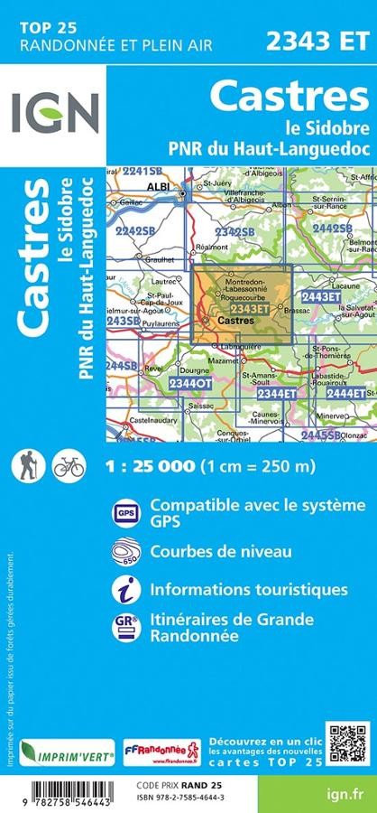 Carte IGN castres le sidobre parc national haut languedoc 2343ET série Top 25
