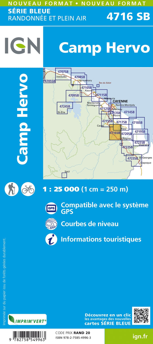 Carte randonnée Camp Hervo (Guyane) | série Bleue IGN
