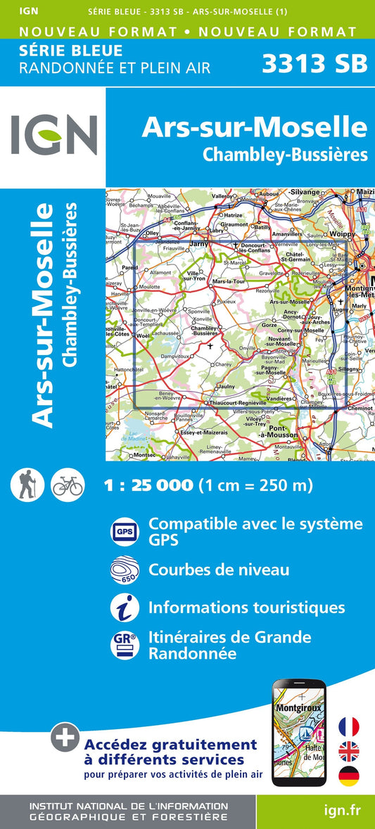 Carte randonnée Ars-sur-Moselle.Chambley-Bussières | série Bleue IGN