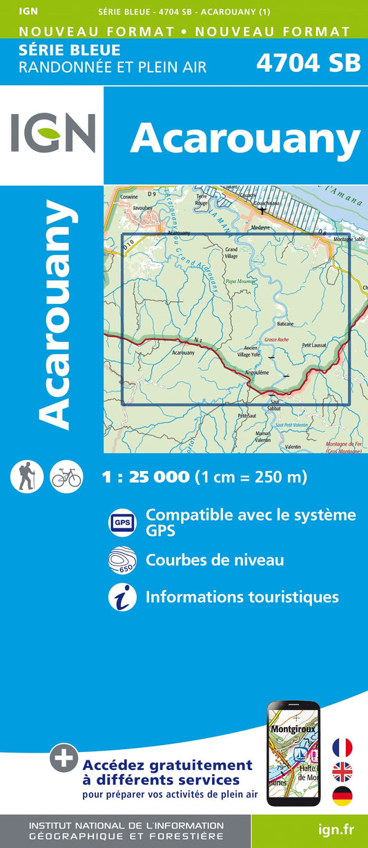 Carte randonnée Acarouany (Guyane) | série Bleue IGN