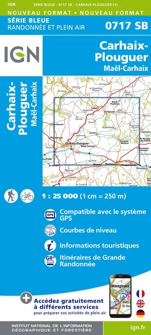 Carte randonnée Carhaix-Plouguer.Maël-Carhaix | série Bleue IGN