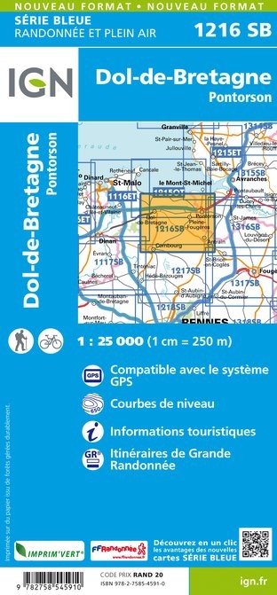 Carte randonnée Pontorson/Dol-de-Bretagne | série Bleue IGN