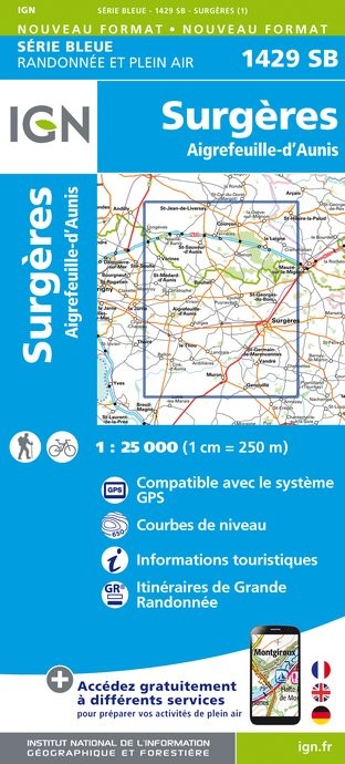 Carte randonnée Surgères/Aigrefeuille-d'aunis | série Bleue IGN
