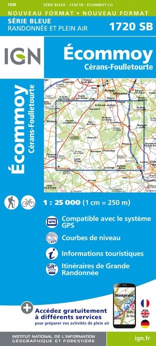 Carte randonnée Ecommoy/Cerans Foulletoutre | série Bleue IGN