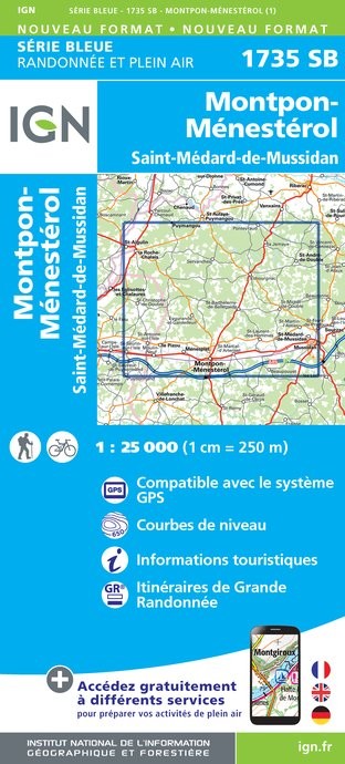 Carte randonnée Montpon-Ménestérol/St-Médard-de-Mussidan | série Bleue IGN