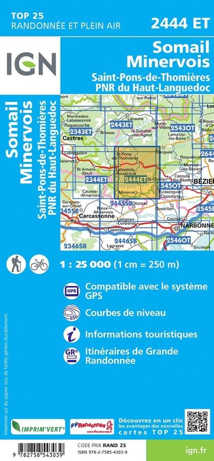 Carte IGN monts de Somail 2444ET série Top 25
