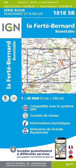 Carte randonnée La Ferté Bernard/Bonnétable | série Bleue IGN