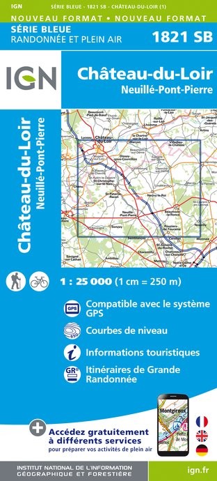 Carte randonnée Château du Loir / Neuillé / Pont Pierre | série Bleue IGN