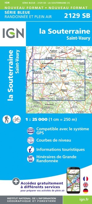 Carte randonnée la Souterraine/St-Vaury | série Bleue IGN