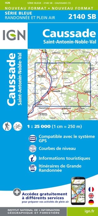 Carte randonnée Caussade/St-Antonin-Noble-Val | série Bleue IGN