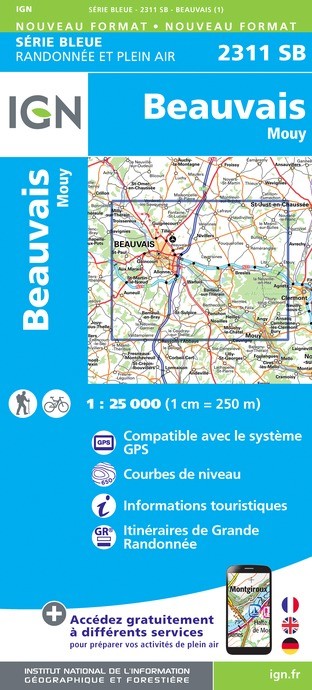 Carte randonnée Beauvais.Mouy | série Bleue IGN