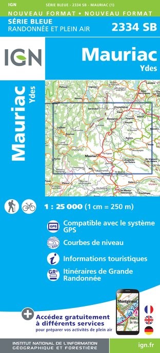 Carte randonnée Mauriac/Ydes | série Bleue IGN