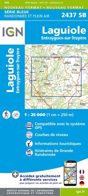 Carte randonnée Laguiole/Entraygues sur Truyère | série Bleue IGN