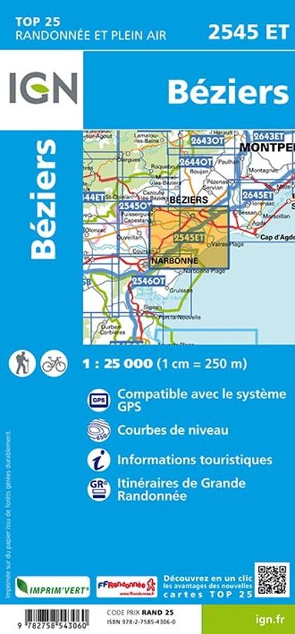 Carte IGN beziers 2545ET série Top 25