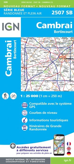 Carte randonnée Cambrai.Bertincourt | série Bleue IGN