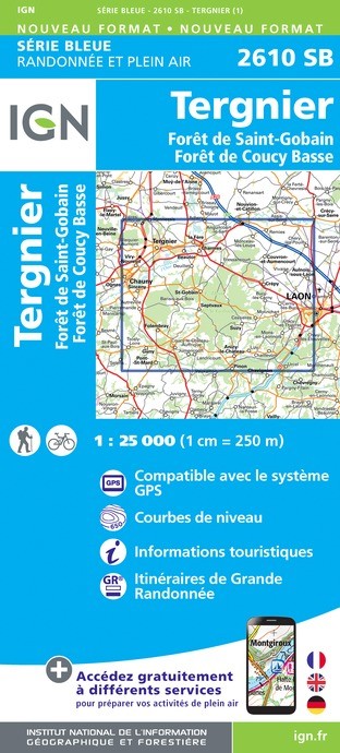 Carte randonnée Tergnier.la Fère.Forêts de Saint-Gobain et de Coucy Basse | série Bleue IGN