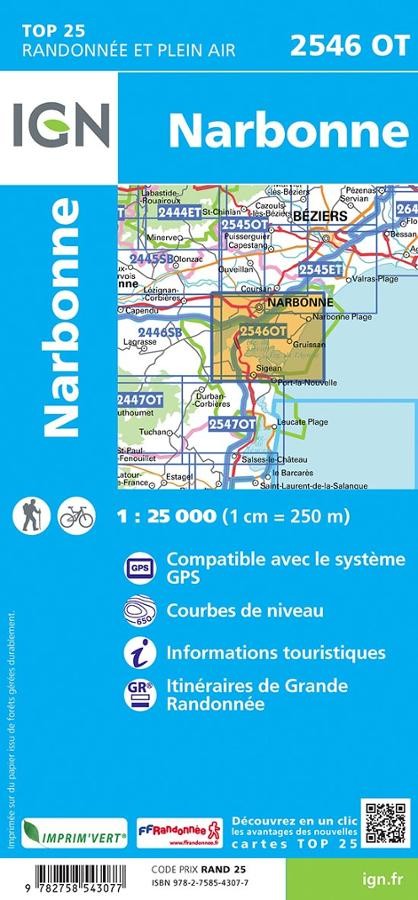 Carte IGN narbonne 2546OT série Top 25