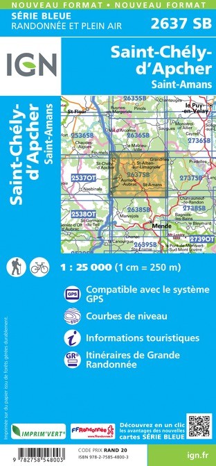 Carte randonnée ST.Chély-d'Apcher | série Bleue IGN
