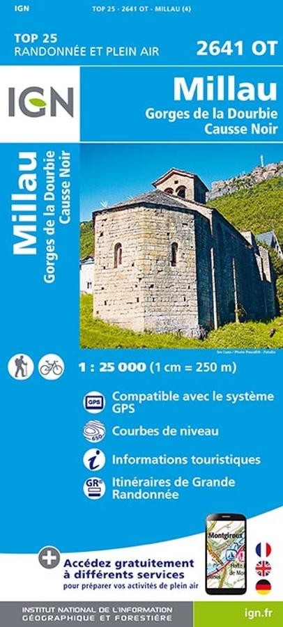 Carte IGN millau gorges de la dourbie causse noir 2641OT série Top 25