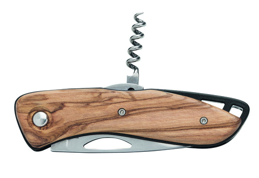 Couteau  manche en olivier, lame lisse et tire-bouchon Aquaterra | WICHARD