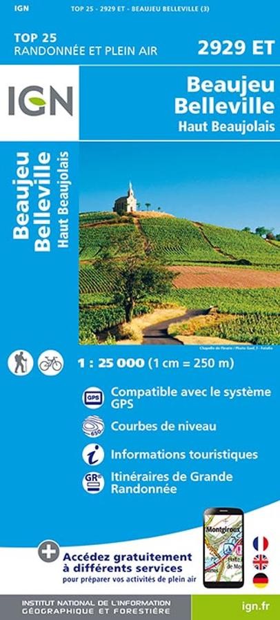 Carte IGN beaujeau belleville haut beaujolais 2929ET série Top 25