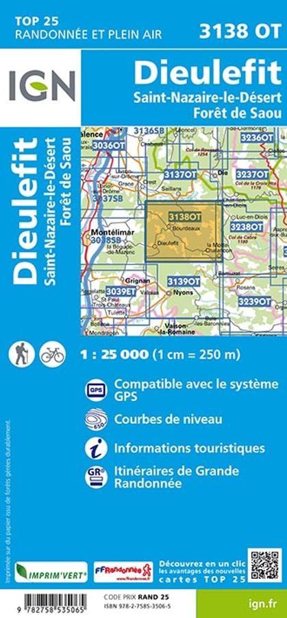 Carte IGN dieulefit saint nazaire le desert foret de sao 3138OT série Top 25
