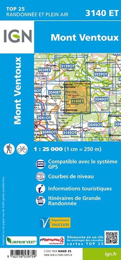 Carte IGN Mont Ventoux 3140ET série Top 25