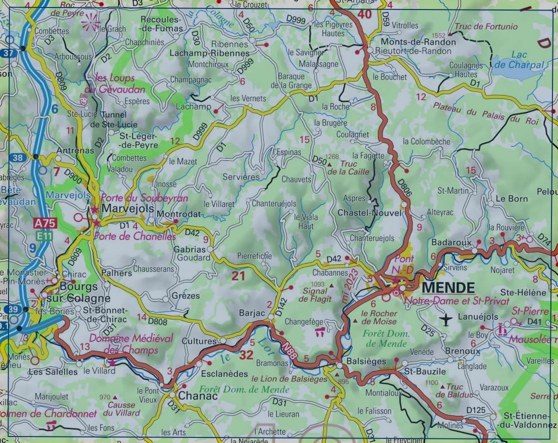 Carte randonnée Mende/Marvejols | série Bleue IGN
