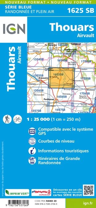 Carte randonnée Thouars/Airvault | série Bleue IGN