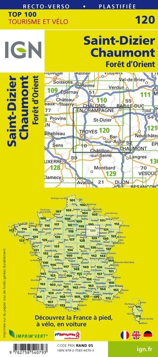 Carte Ign N° 120 Saint-Dizier Chaumont - Pnr De La Forêt D'Orient