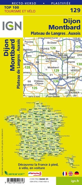 Carte Ign N° 129 Dijon Montbard - Plateau De Langres Auxois