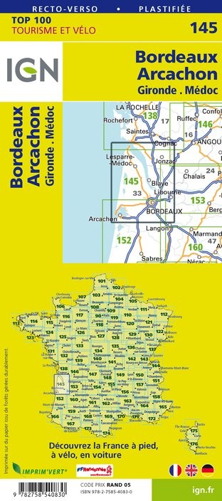 Carte Ign N° 145 Bordeaux Arcachon - Gironde Médoc
