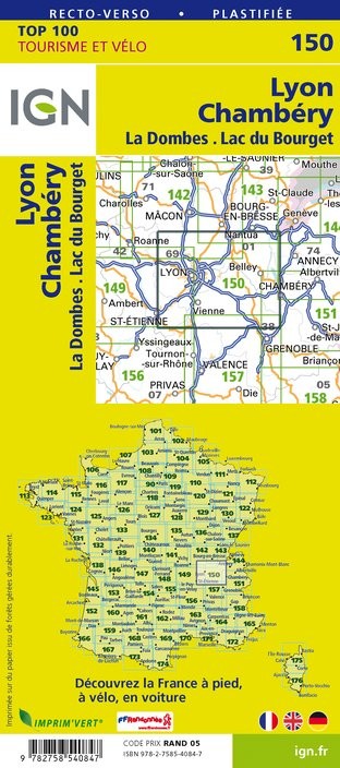 Carte Ign N° 150 Lyon Chambéry - La Dombes Lac Du Bourget
