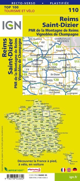 Carte Ign N° 110 Reims Saint-Dizier - Pnr De La Montagne De Reims Vignobles De Champagne