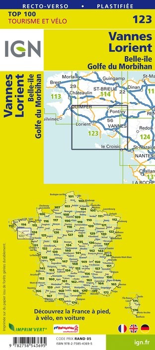 Carte Ign N° 123 Vannes Lorient - Belle-Île Golfe Du Morbihan
