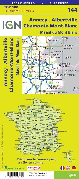 Carte Ign N° 144 Annecy Albertville Chamonix-Mont-Blanc - Massif Du Mont Blanc