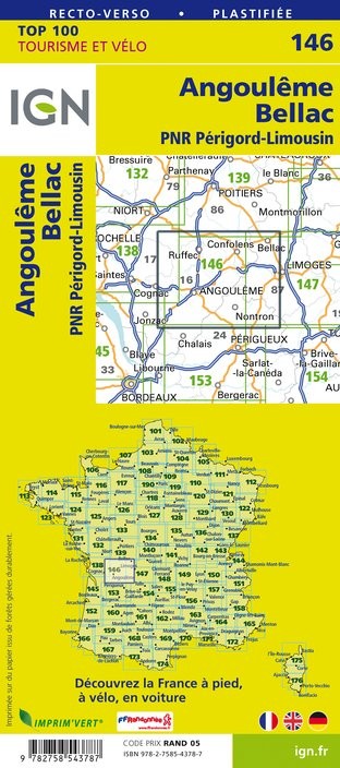 Carte Ign N° 146 Angoulême Bellac - Pnr Périgord-Limousin