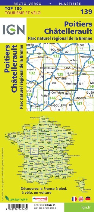 Carte Ign N° 139 Poitiers Châtellerault - Parc Naturel Régional De La Brenne