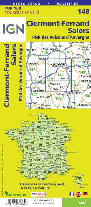Carte Ign N° 148 Clermont Ferrand Salers - Pnr Des Volcans D'Auvergne