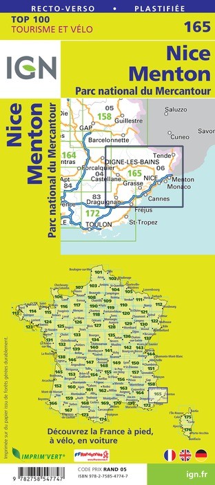 Carte Ign N° 165 Nice Menton - Parc National Du Mercantour