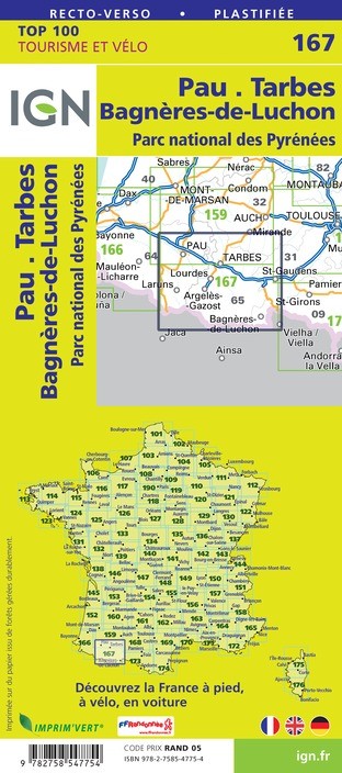 Carte Ign N° 167 Pau Tarbes Bagnères-De-Luchon - Parc National Des Pyrénées