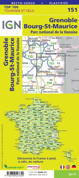 Carte Ign N° 151 Grenoble Bourg-Saint-Maurice - Parc National De La Vanoise