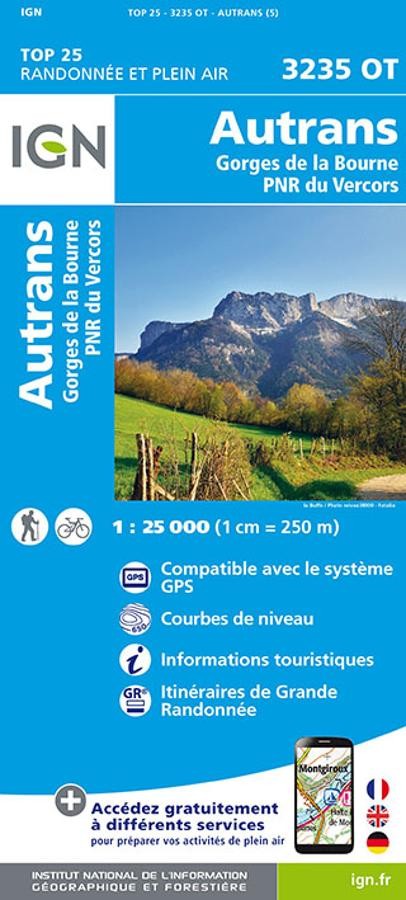 Carte IGN autrans gorges bourne parc national vercors 3235OT série Top 25