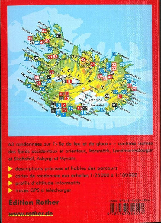 Carte de l'Islande et des randonnées à faire avec le guide Rother