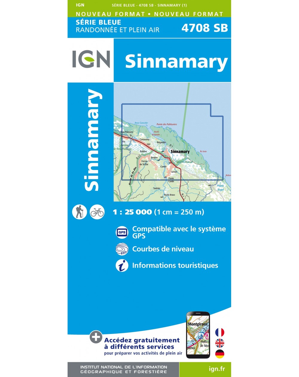 Carte randonnée Sinnamary (Guyane) | série Bleue IGN-4708SB